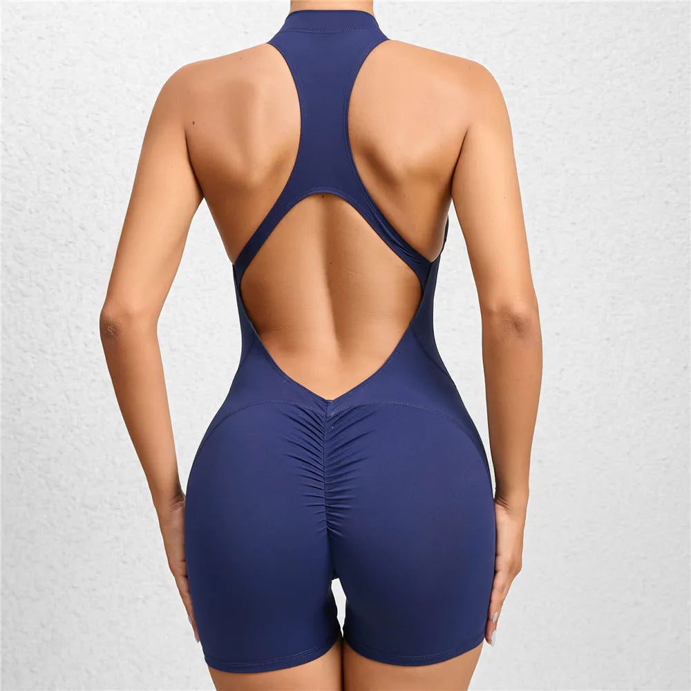 2025 Pad Deep V Women Tracksuit Yoga Set One Piece Jumpsuit Workout Scrunch Leggings Sport Gym Active Suit Exercise Wear XP301