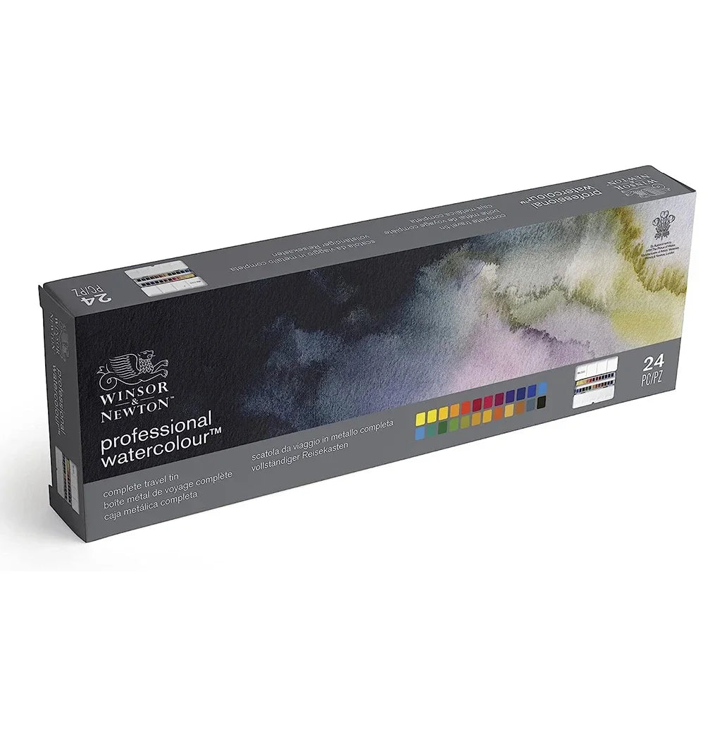 Professional Watercolor Lightweight Metal Box 24 Half Pans Color Field Pocket Set Watercolor Palette Brush