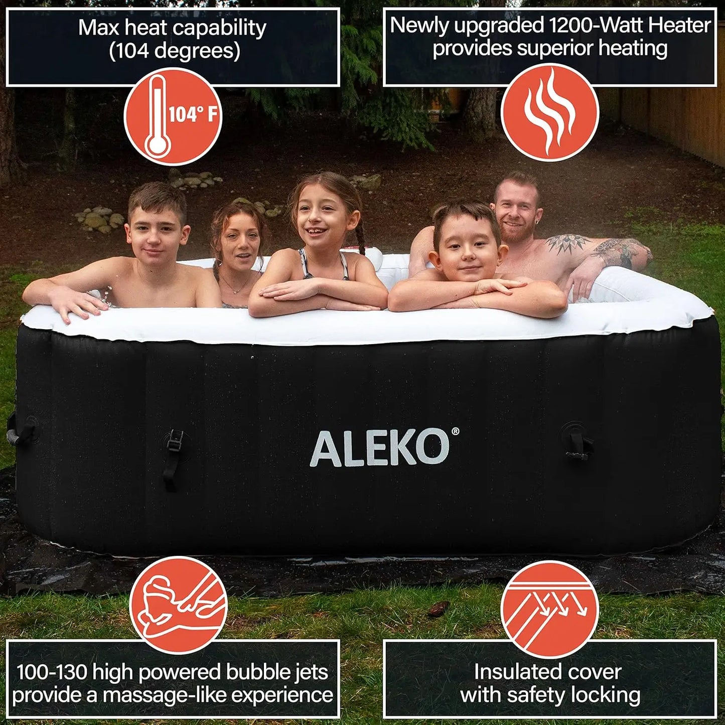 Inflatable Hot Tub Spa | Personal High Powered Jetted Bubble | 265 Gallon | Black