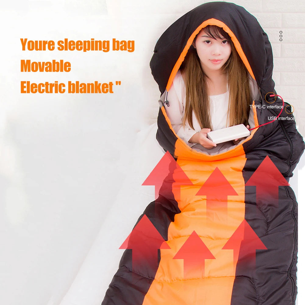 Winter Electric Heated Camping Sleeping Bag 3-Level Warm Pad