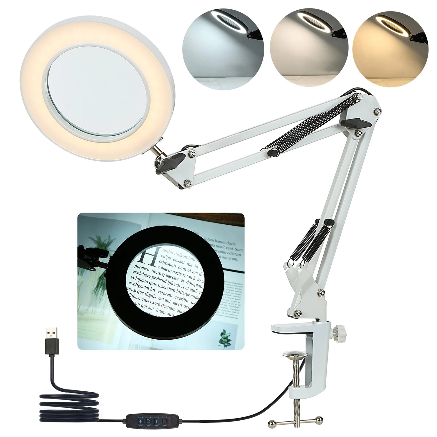 Clamp-on Table Lamp with 8x Magnifier