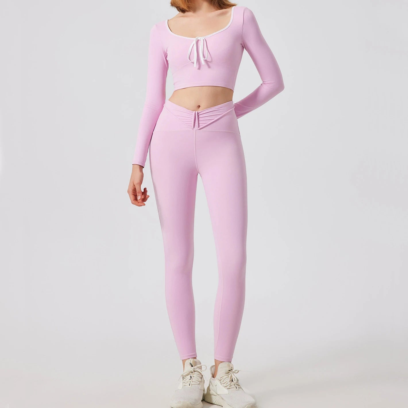 1/2Pcs Pad Crop Top Long Sleeve Gym Women Workout Set