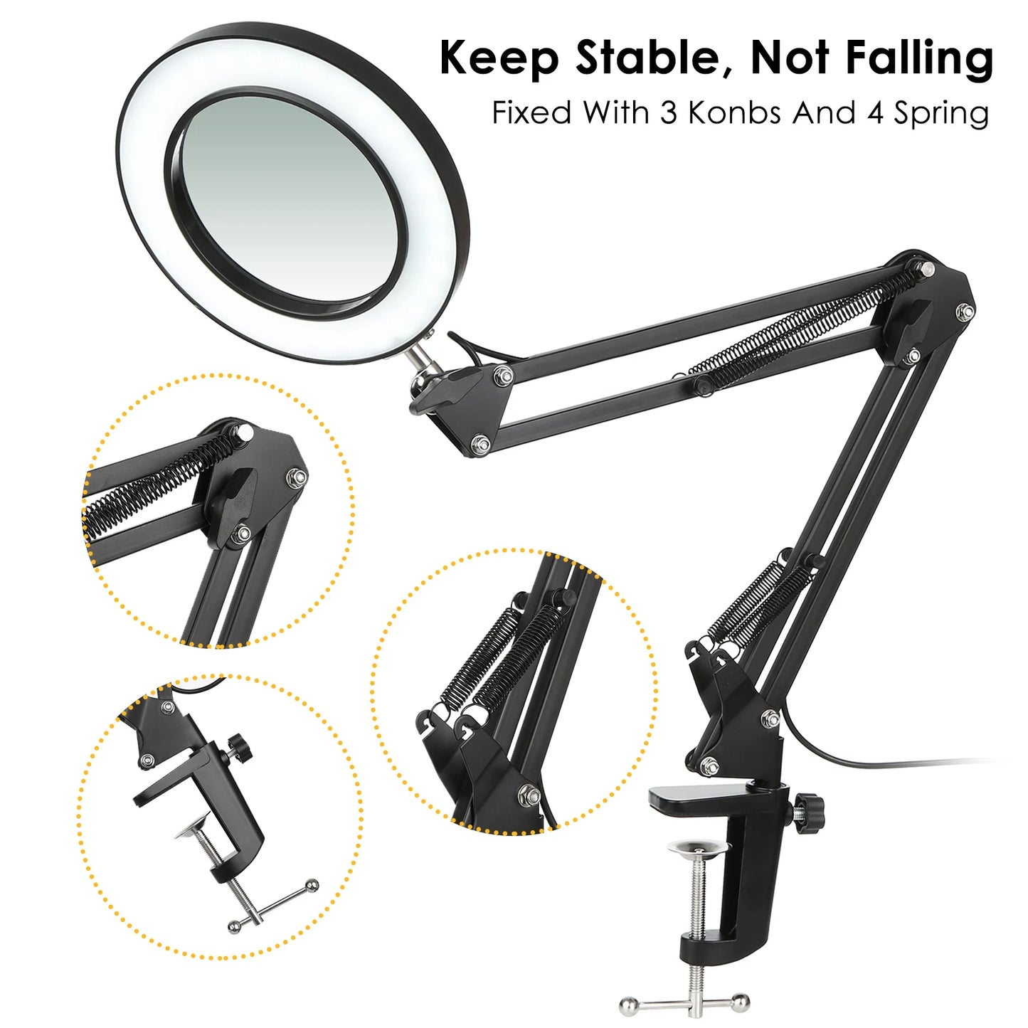Clamp-on Table Lamp with 8x Magnifier
