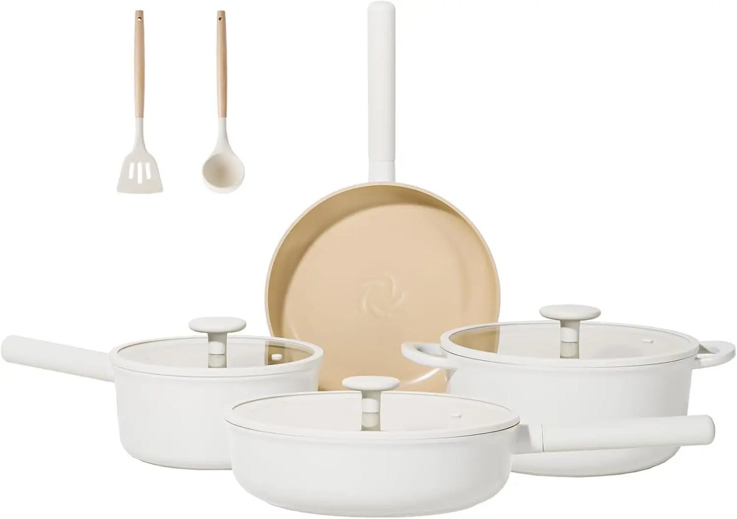 14Pcs Beige Ceramic Cookware Set  Pots and Pans Set Nonstick