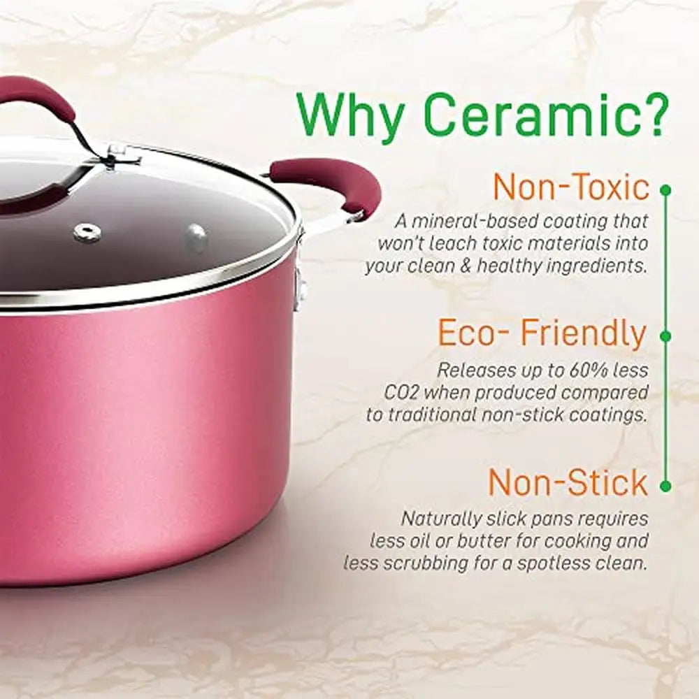 20-Piece Metallic Nonstick Ceramic Cookware Baking Pots and Pans Set with Utensils and Lids Modern Kitchen Design Stew Pot Grill