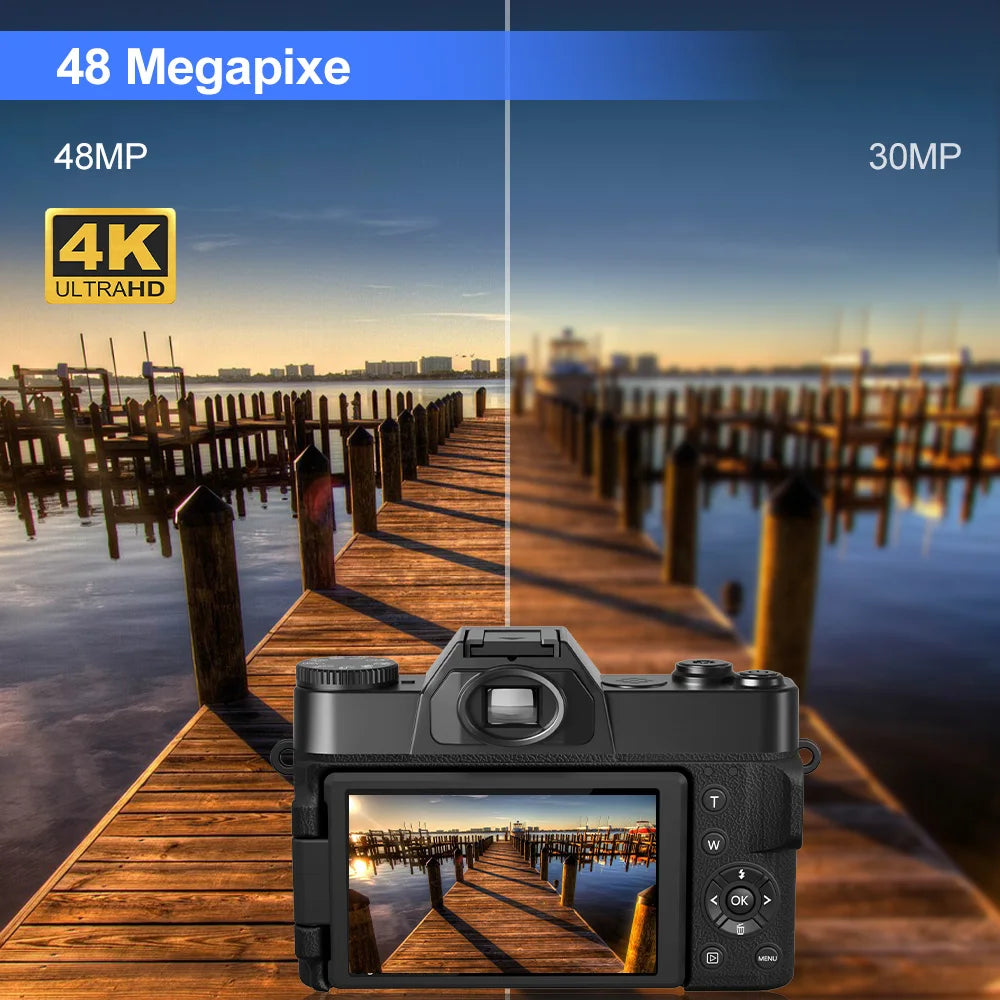 4K Digital Camera 48MP 16X Digital Zoom 3'' Flip Screen