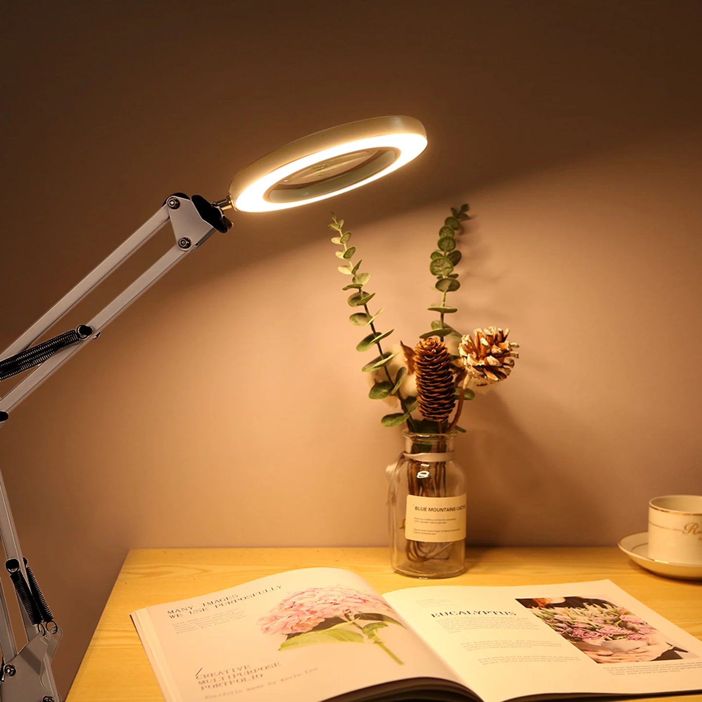Clamp-on Table Lamp with 8x Magnifier