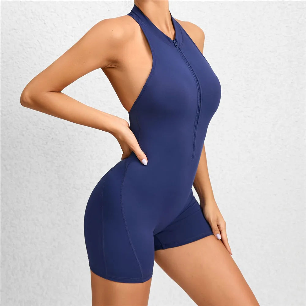 2025 Pad Deep V Women Tracksuit Yoga Set One Piece Jumpsuit Workout Scrunch Leggings Sport Gym Active Suit Exercise Wear XP301