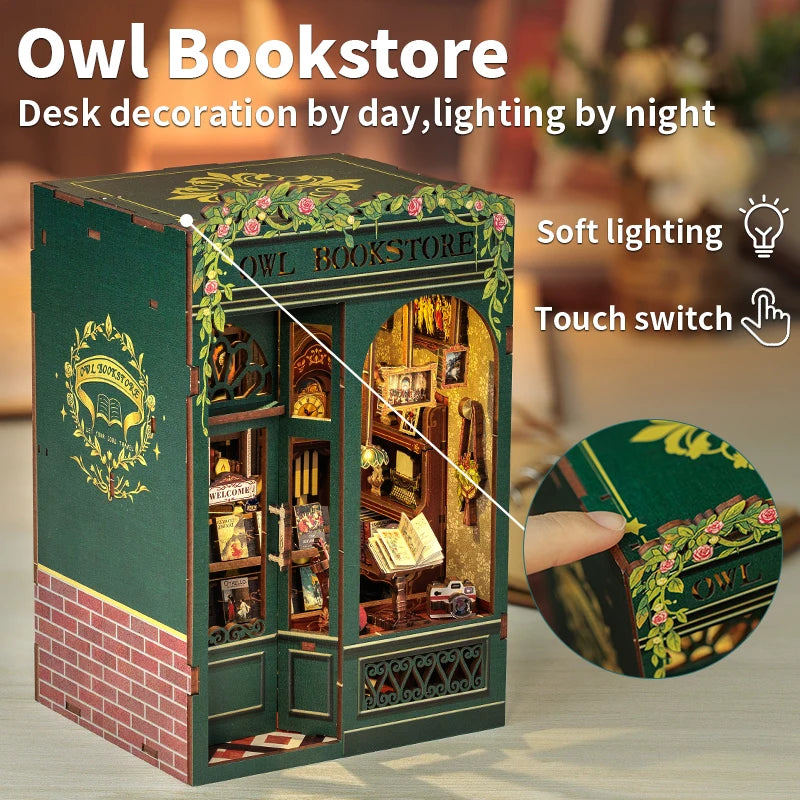 Book Nook Kit Wooden Dollhouse with Lights 3D Puzzle