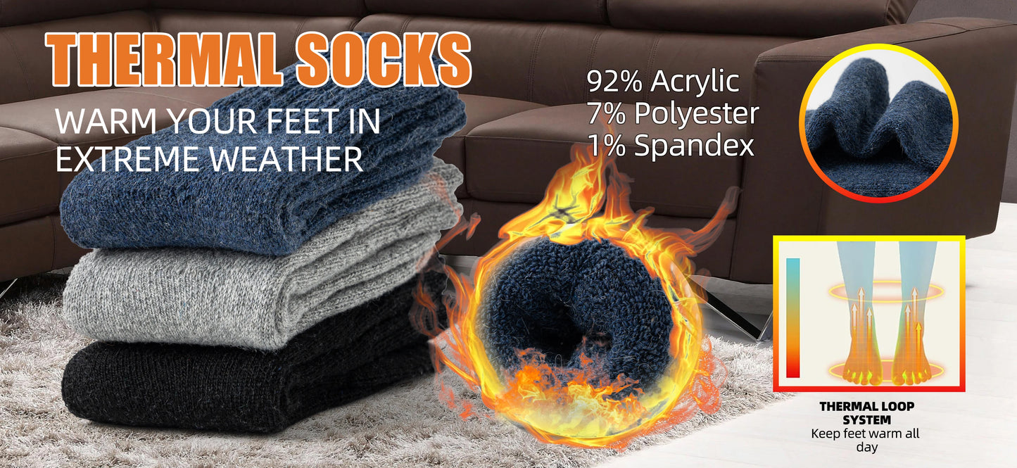 3 Pairs of Merino Wool Warm Winter Socks