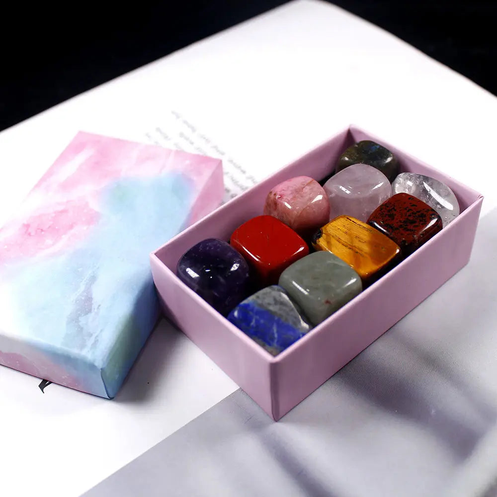 10Pcs Natural Chakra Healing Crystal Polished Tumbled Stone Set