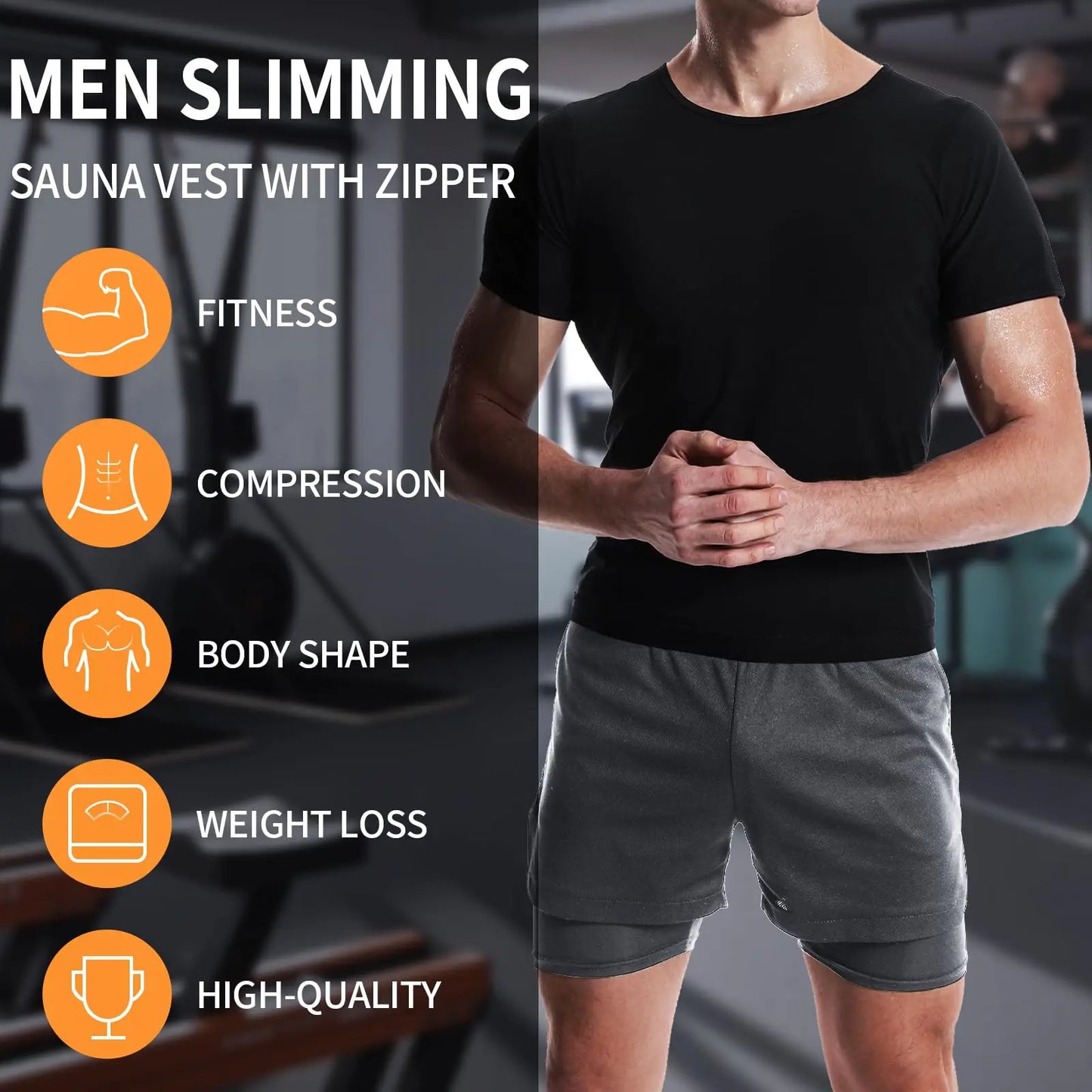 Pop Closets Sauna Shirt for Men Short Sleeve Compression T Shirt Weight Loss Body Shaper for Workout Sports