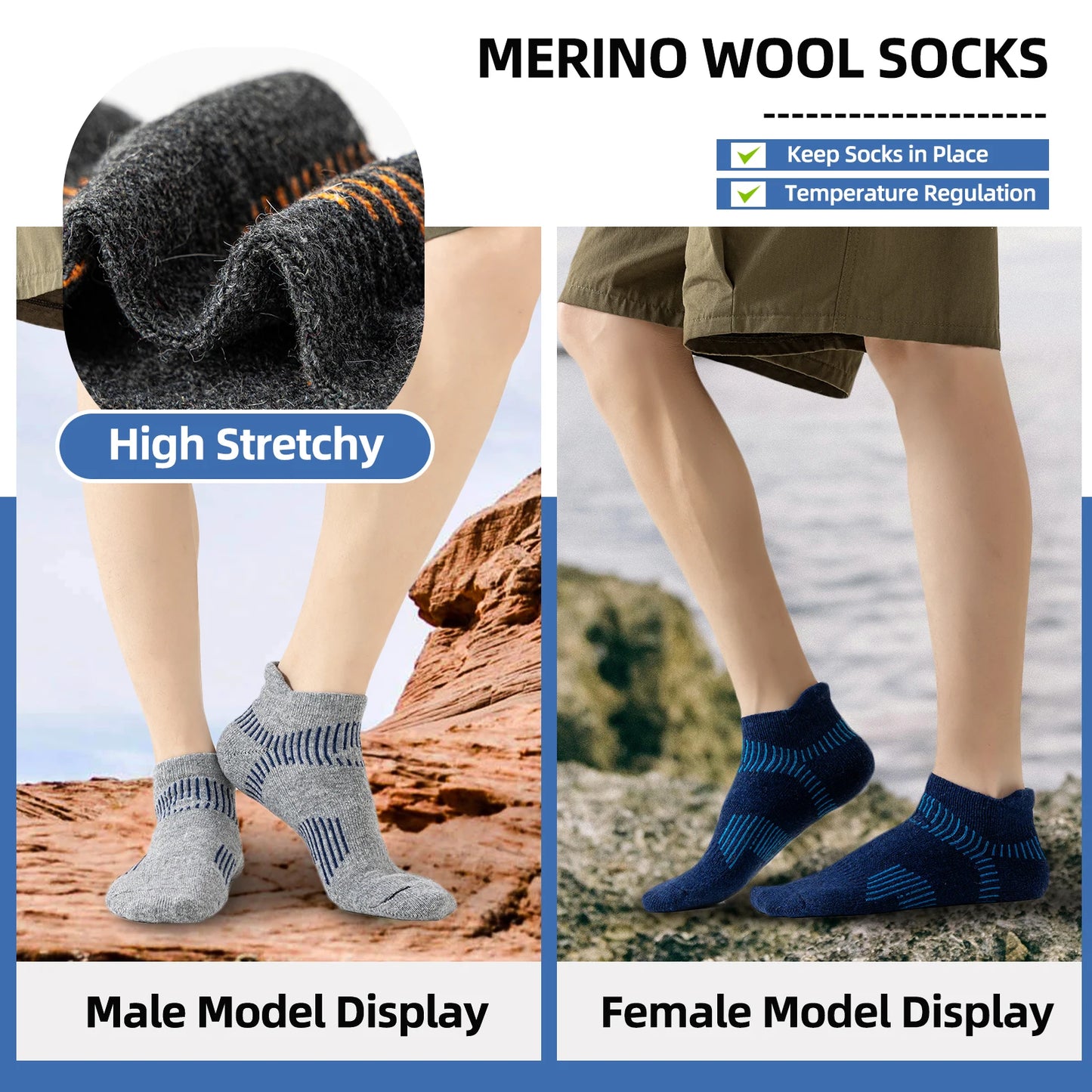 6 Pairs Merino Wool Ankle  Compression Socks