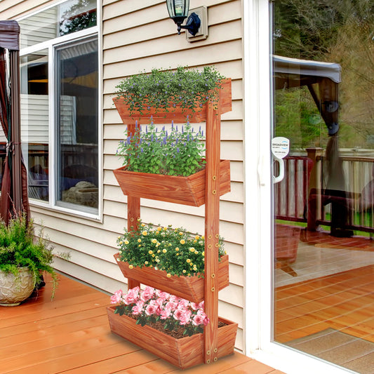 4-Tier Raised Garden Bed, Wooden elevated Planters Stand