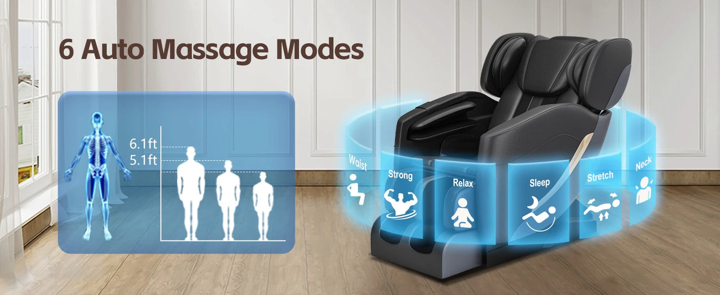 Full Body Zero Gravity Massage Chair with Auto Modes, 8 Fix Point Rollers, Bluetooth, Foot Massage