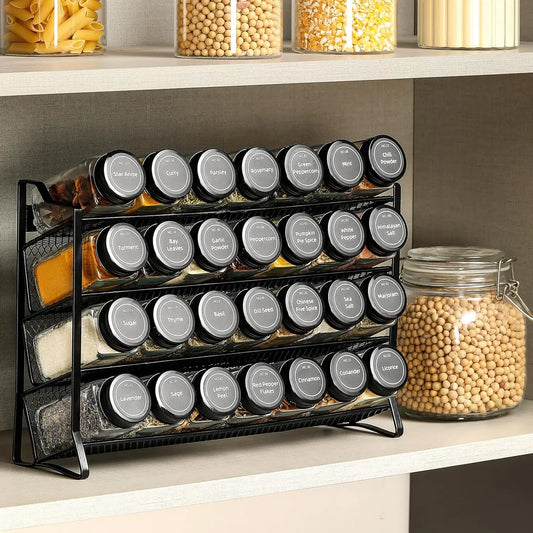 Spice Rack Organizer for Cabinet with 28 Empty Spice Jars