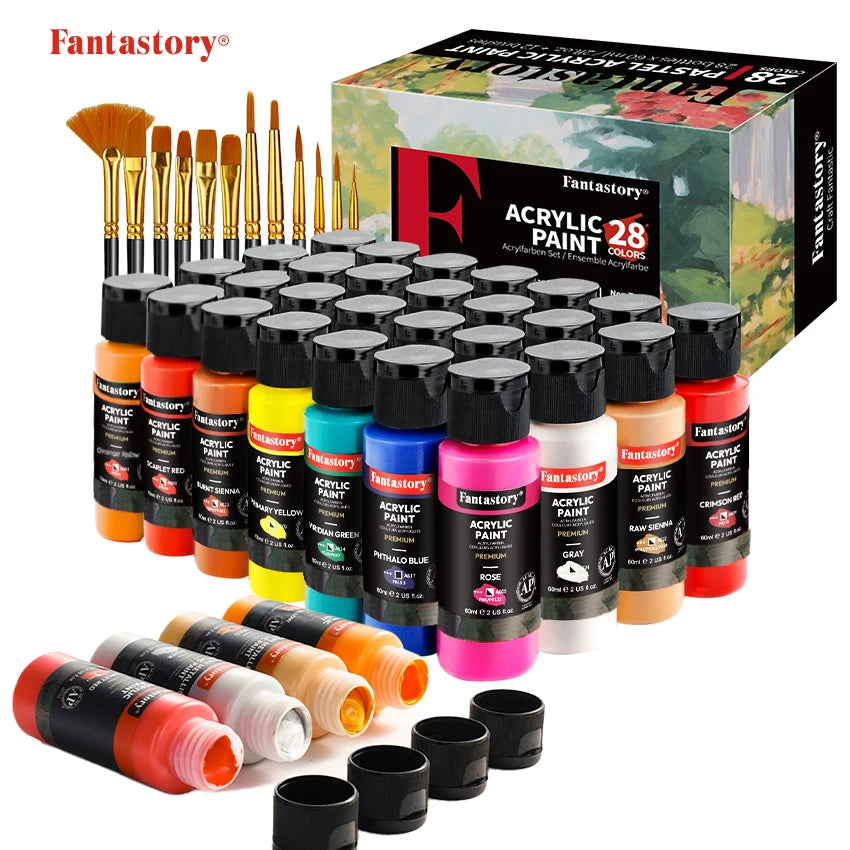 28 Classic Colors Acrylic Paint Set, Professional Craft Paint With 12 Brushes, Suitable for Wood/ Stones/ Model/ Rock