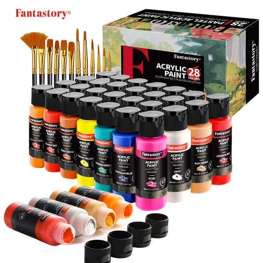 28 Classic Colors Acrylic Paint Set, Professional Craft Paint With 12 Brushes, Suitable for Wood/ Stones/ Model/ Rock
