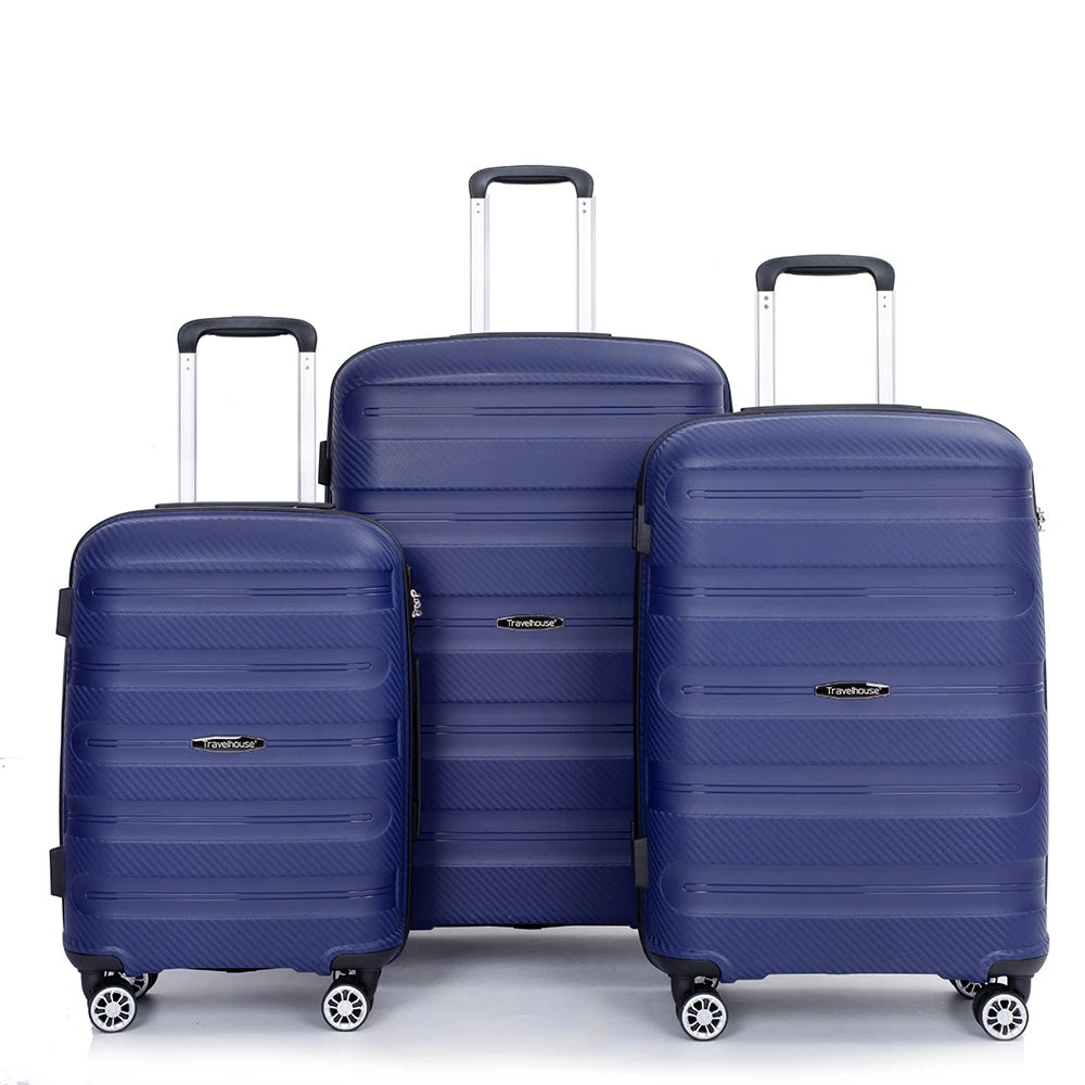 Travelhouse hardshell 3 Piece Set, PP Hard Wheel Suitcase Set with Spinner Wheels, TSA Lock, 20“24”28“