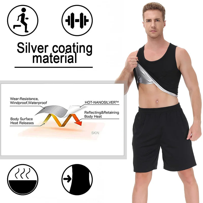 Pop Closets Sauna Shirt for Men Short Sleeve Compression T Shirt Weight Loss Body Shaper for Workout Sports