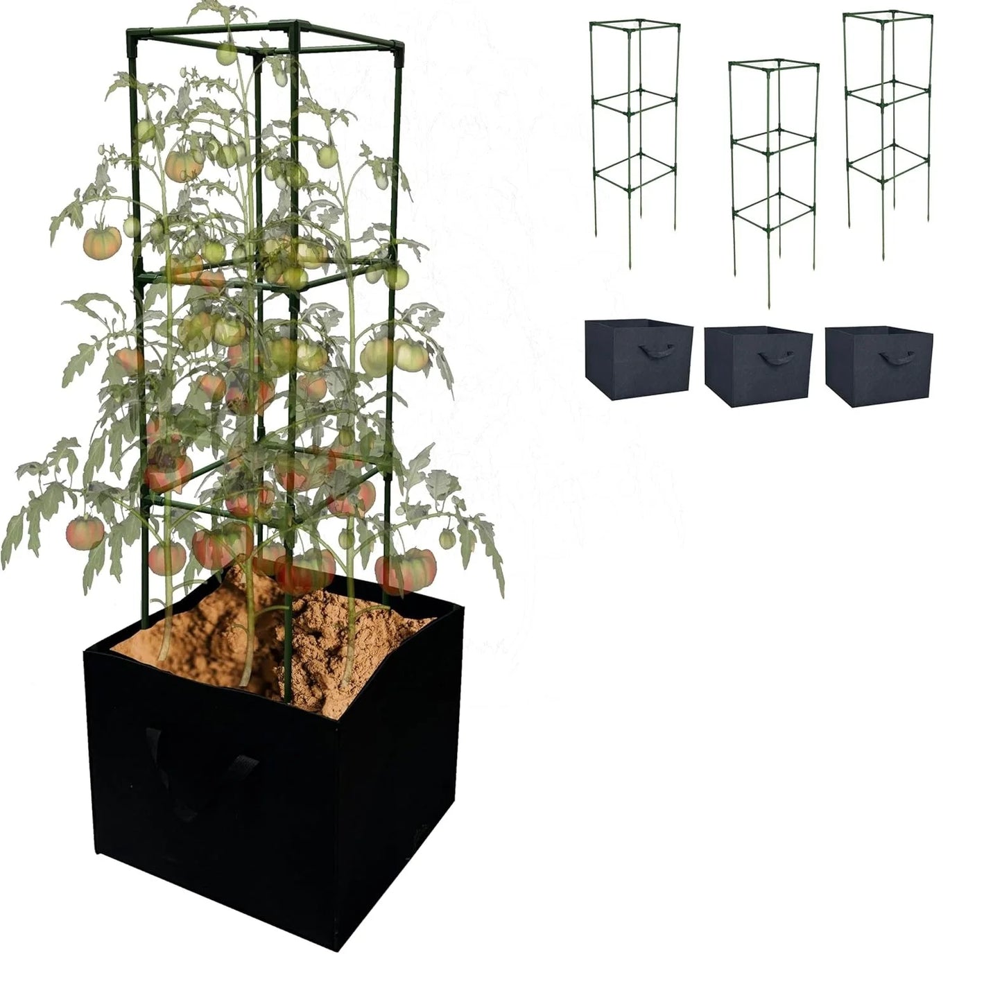 3 Pack Tomato Cages with Grow Bags, Tomato Planter, 48 Inch