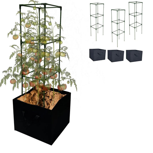 3 Pack Tomato Cages with Grow Bags, Tomato Planter, 48 Inch