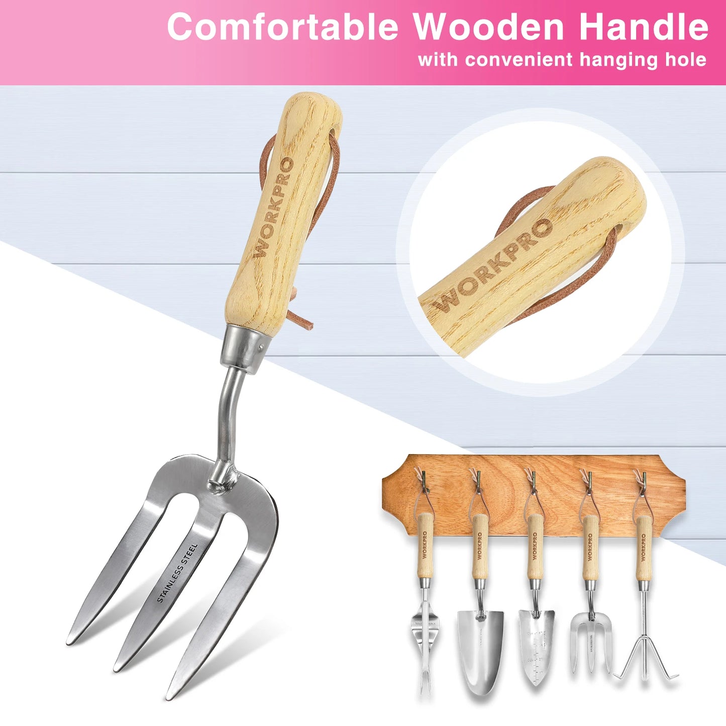 WORKPRO 8-Piece Pink Garden Tool Set with Tote and Gloves