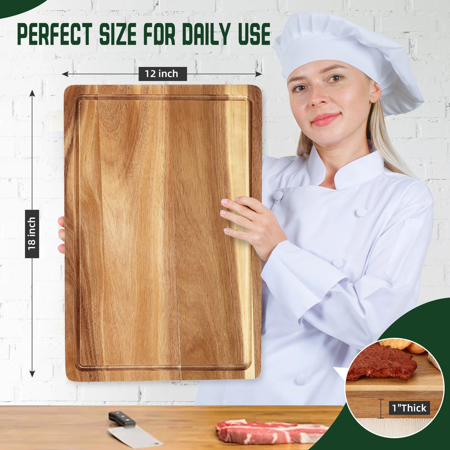 18" x 12" Large Acacia Cutting Boards for Kitchen Use