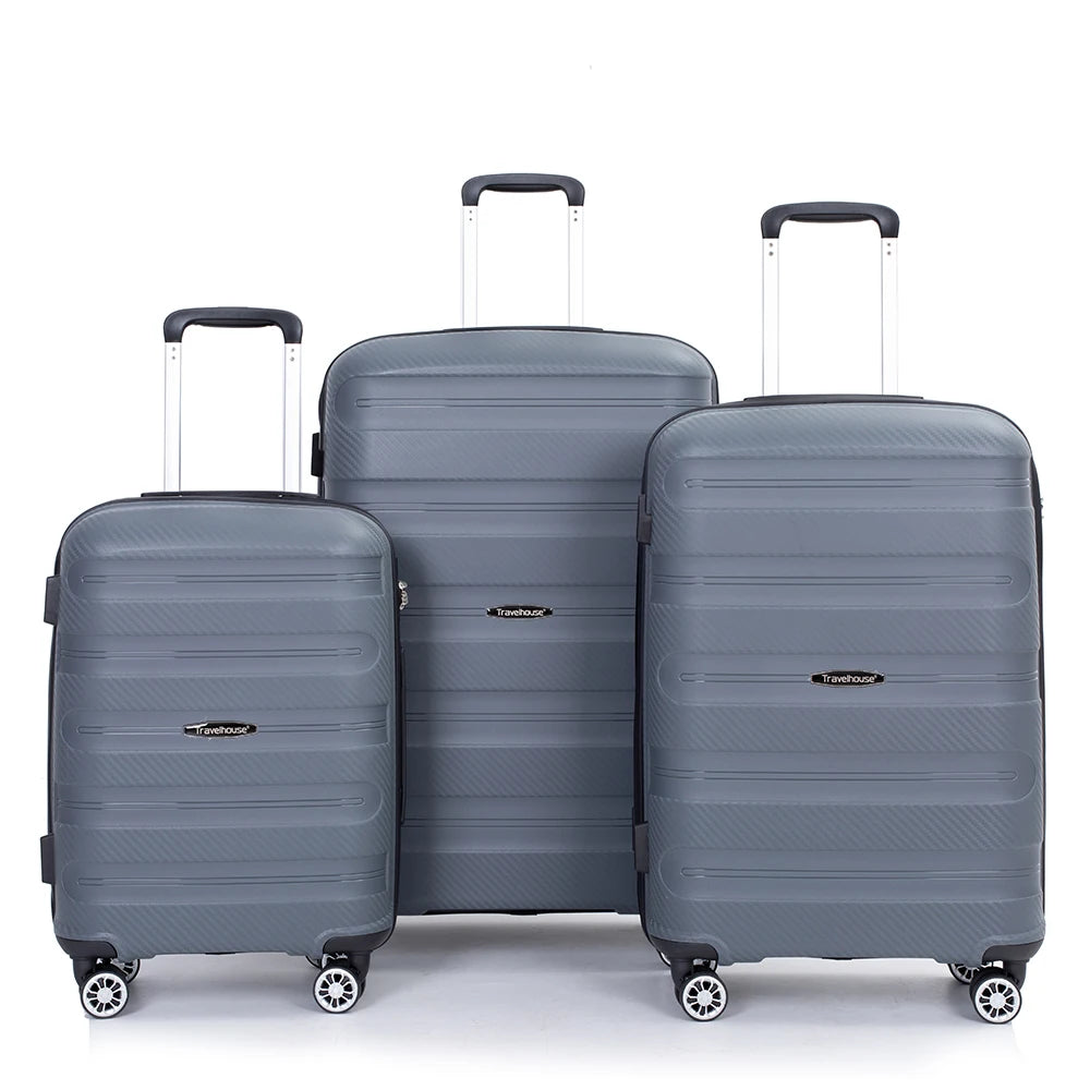 Travelhouse hardshell 3 Piece Set, PP Hard Wheel Suitcase Set with Spinner Wheels, TSA Lock, 20“24”28“