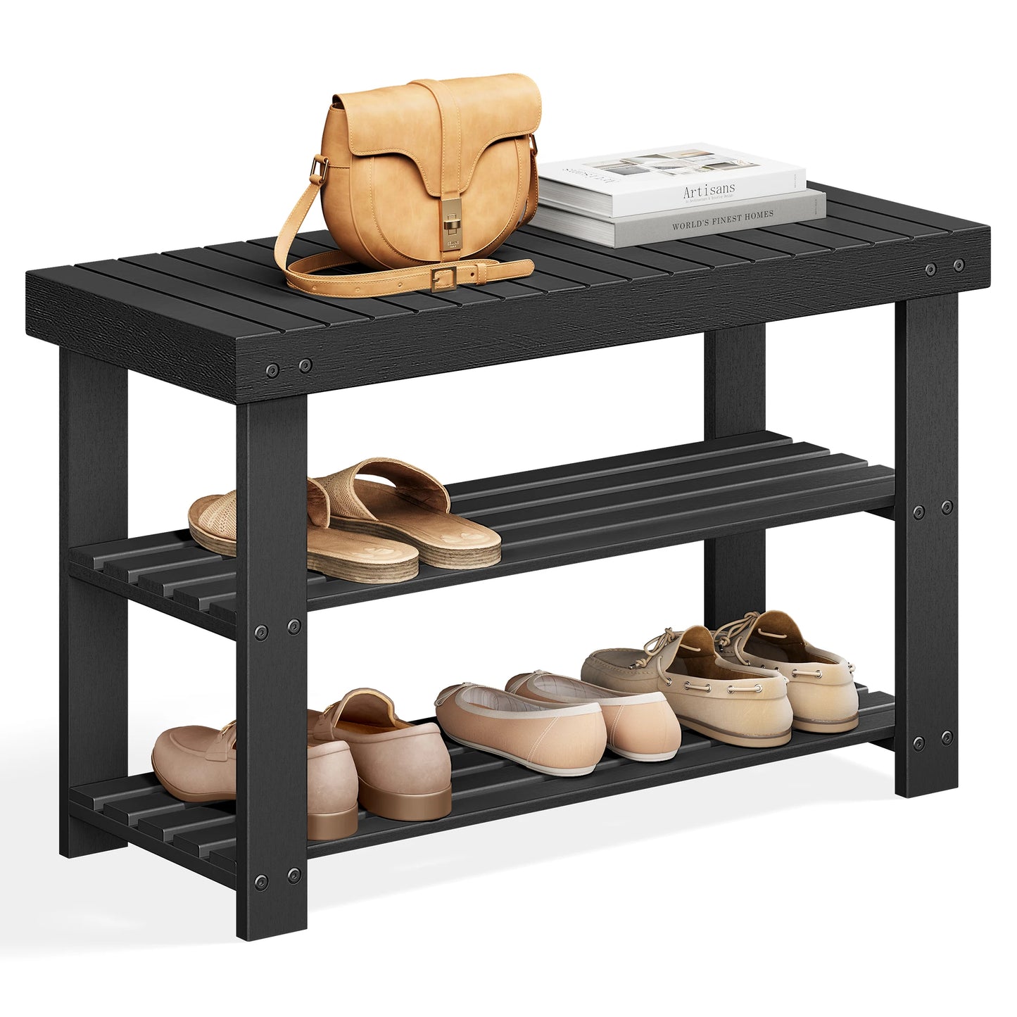 SONGMICS Shoe Rack Bench, 3-Tier Bamboo Storage Organizer