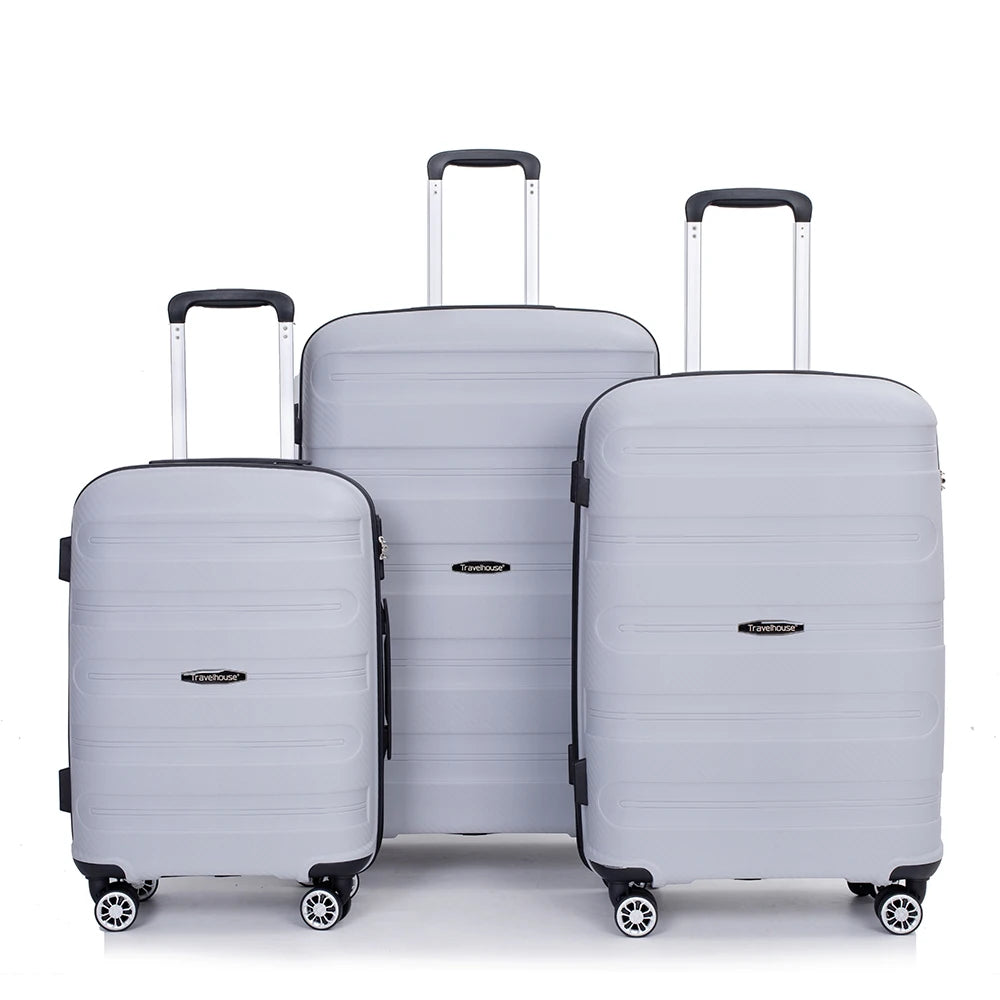 Travelhouse hardshell 3 Piece Set, PP Hard Wheel Suitcase Set with Spinner Wheels, TSA Lock, 20“24”28“