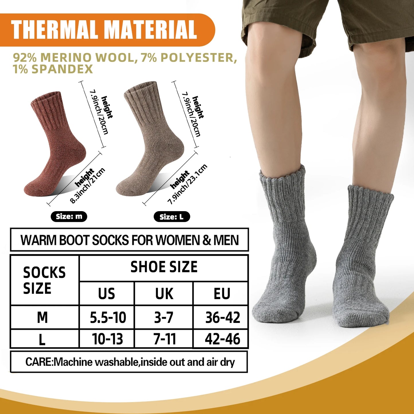3 Pairs of Merino Wool Warm Winter Socks for Men and Women