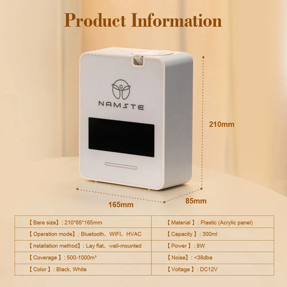 Namste WIFI Bluetooth Diffuser Aromatherapy 300ML Capacity Air Purifier Essential Oil Freshener for Home and Large Spaces 1000m³ HVAC 8W Power
