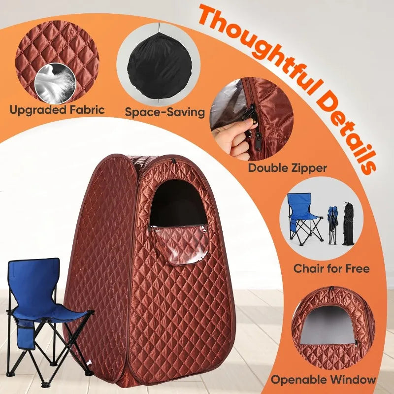 Single Person Sauna,-- Sauna Tent, Steamer 2.6L 1000W Steam Generator, 90 Minute Timer