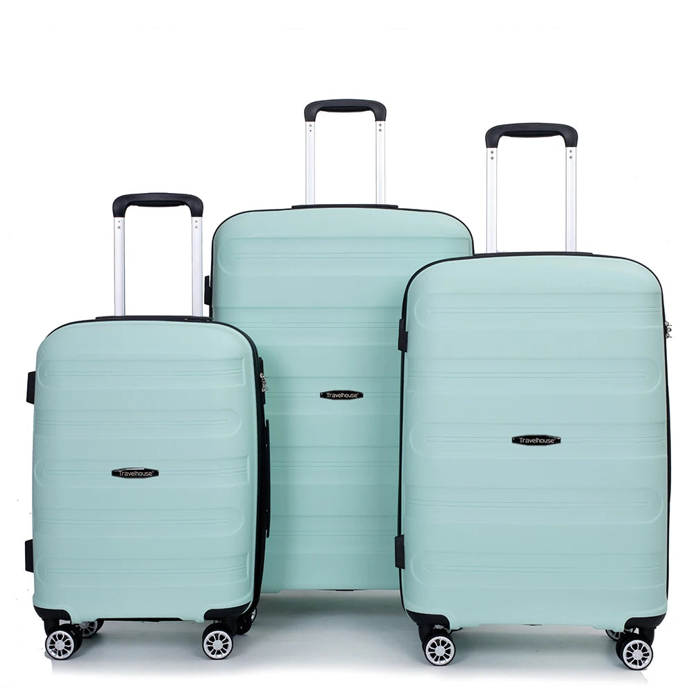 Travelhouse hardshell 3 Piece Set, PP Hard Wheel Suitcase Set with Spinner Wheels, TSA Lock, 20“24”28“