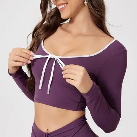 1/2Pcs Pad Crop Top Long Sleeve Gym Women Workout Set