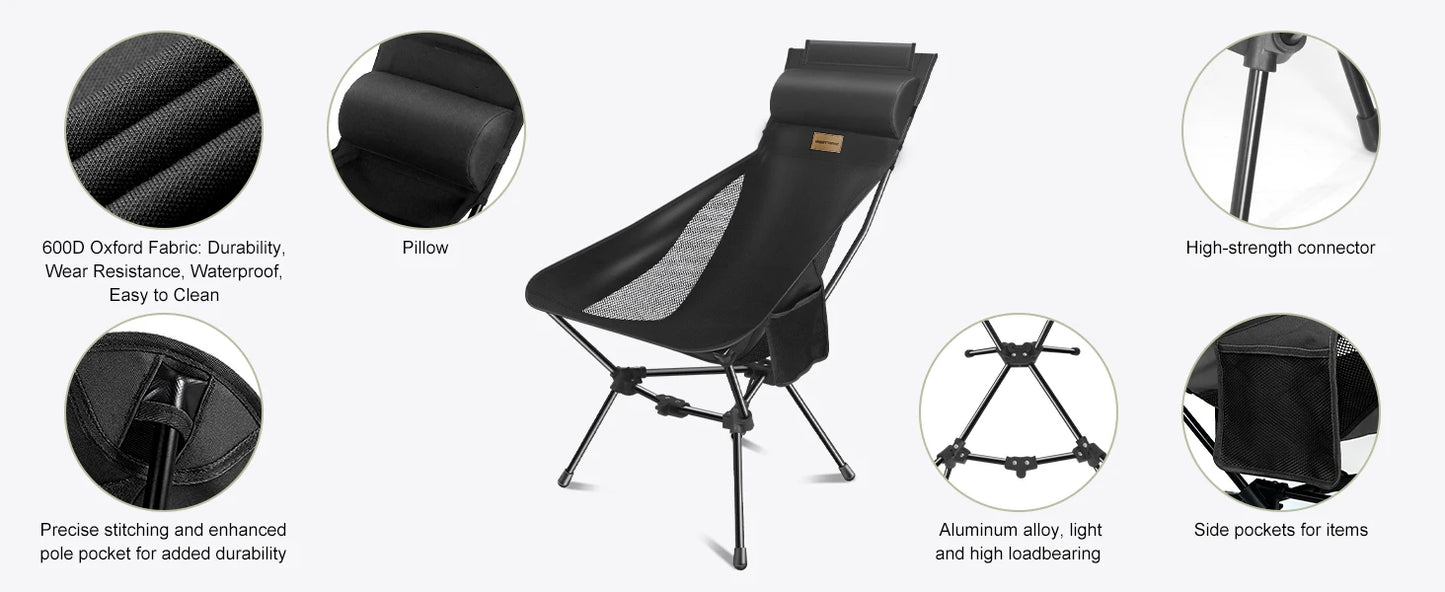 Folding Camping Chair with Headrest and Storage bag