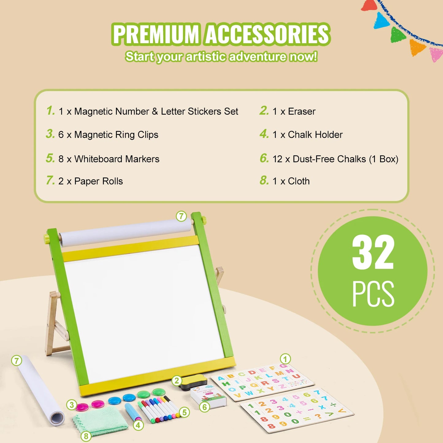 Children Magnetic Drawing Board 3-in-1 Double-Sided Wooden Kids Art Easel
