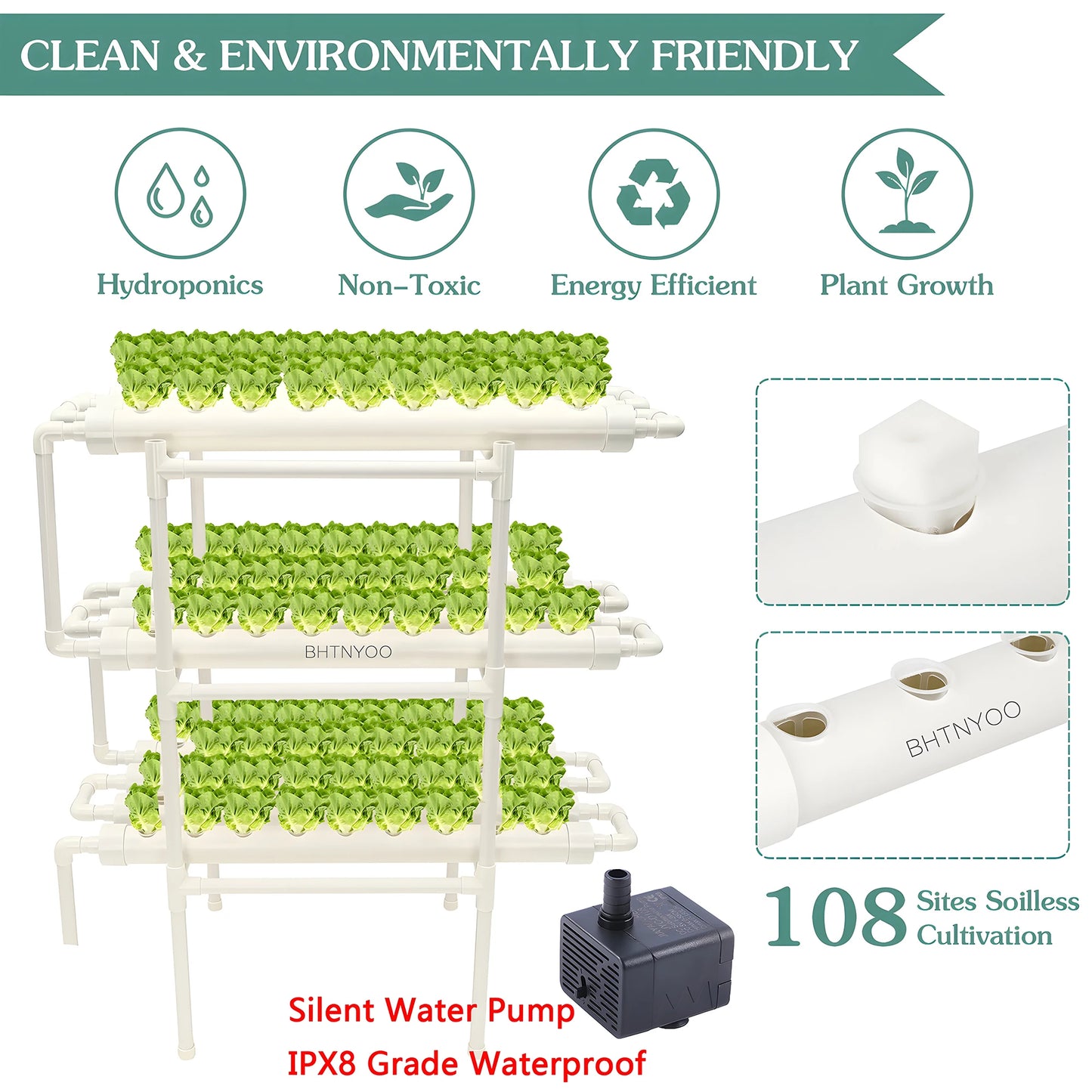 Hydroponics Growing System Kit BHTNYOO 3 Layers 108 Sites