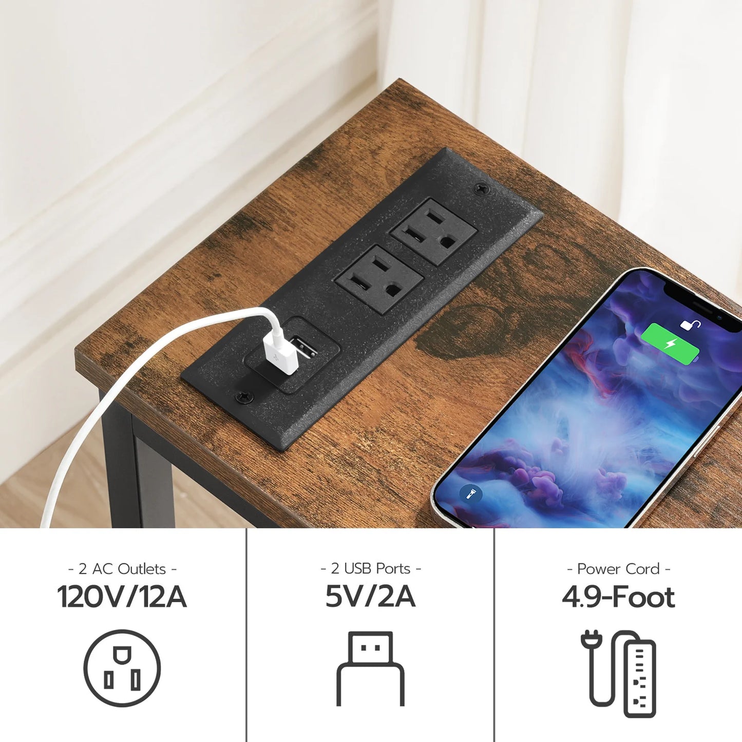 Narrow Console Table with Power Outlets for Living Room
