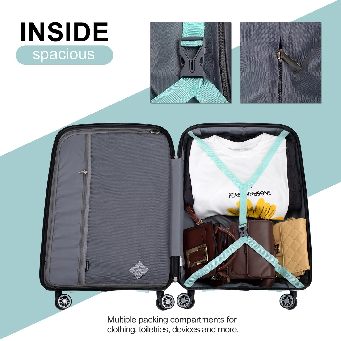 Travelhouse hardshell 3 Piece Set, PP Hard Wheel Suitcase Set with Spinner Wheels, TSA Lock, 20“24”28“