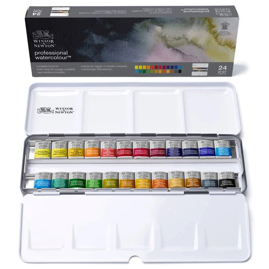 Professional Watercolor Lightweight Metal Box 24 Half Pans Color Field Pocket Set Watercolor Palette Brush