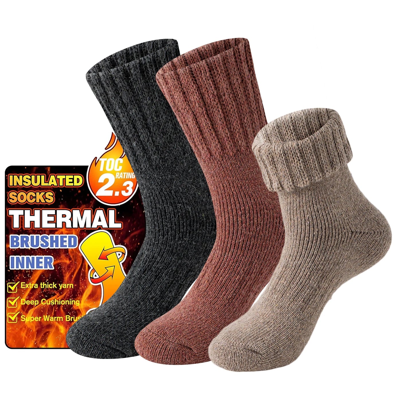 3 Pairs of Merino Wool Warm Winter Socks