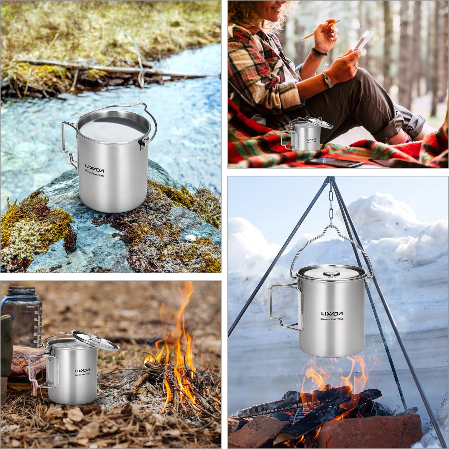 Lixada 750ml Outdoor Stainless Steel Water Cup Mug with Lid