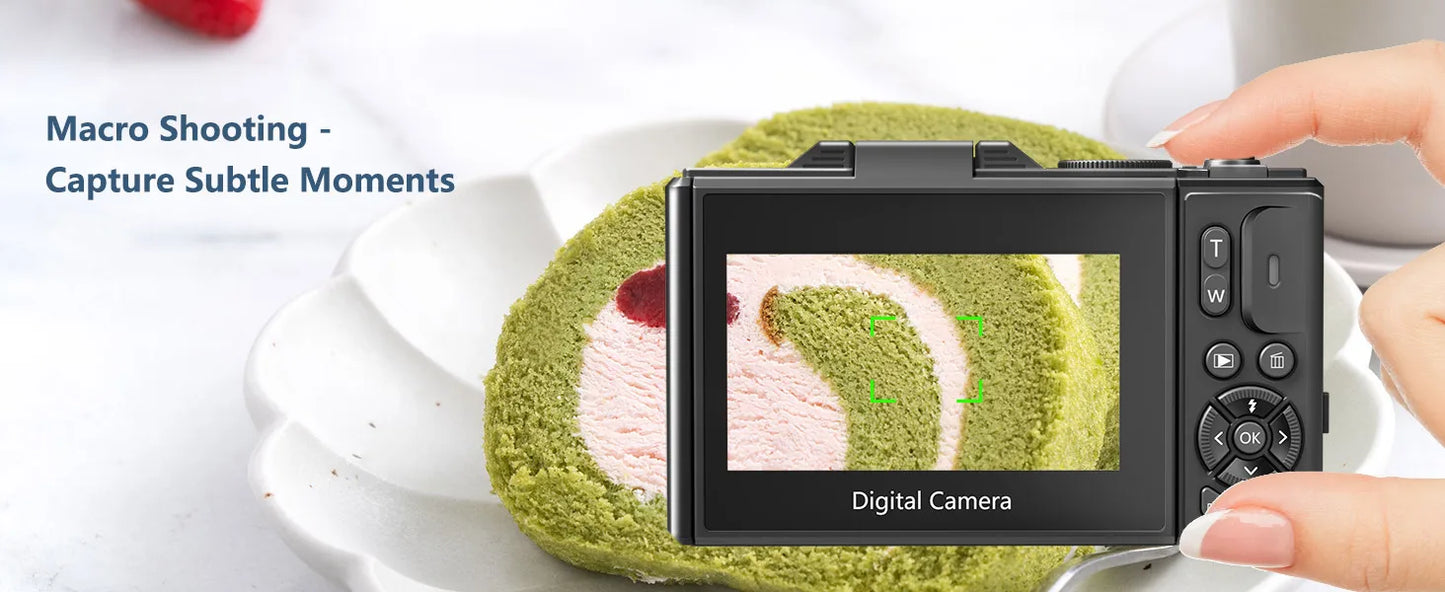 4K compact digital photography camera, 18x digital zoom,180° flip screen, WiFi webcam