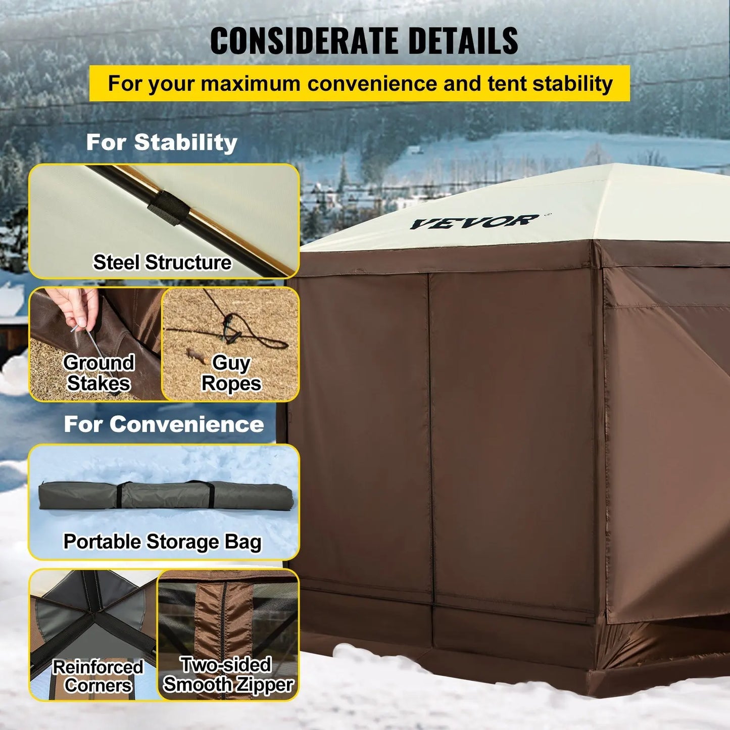 Waterproof Screen Shelter 8 Person Camping 10'x10' Gazebo Tent