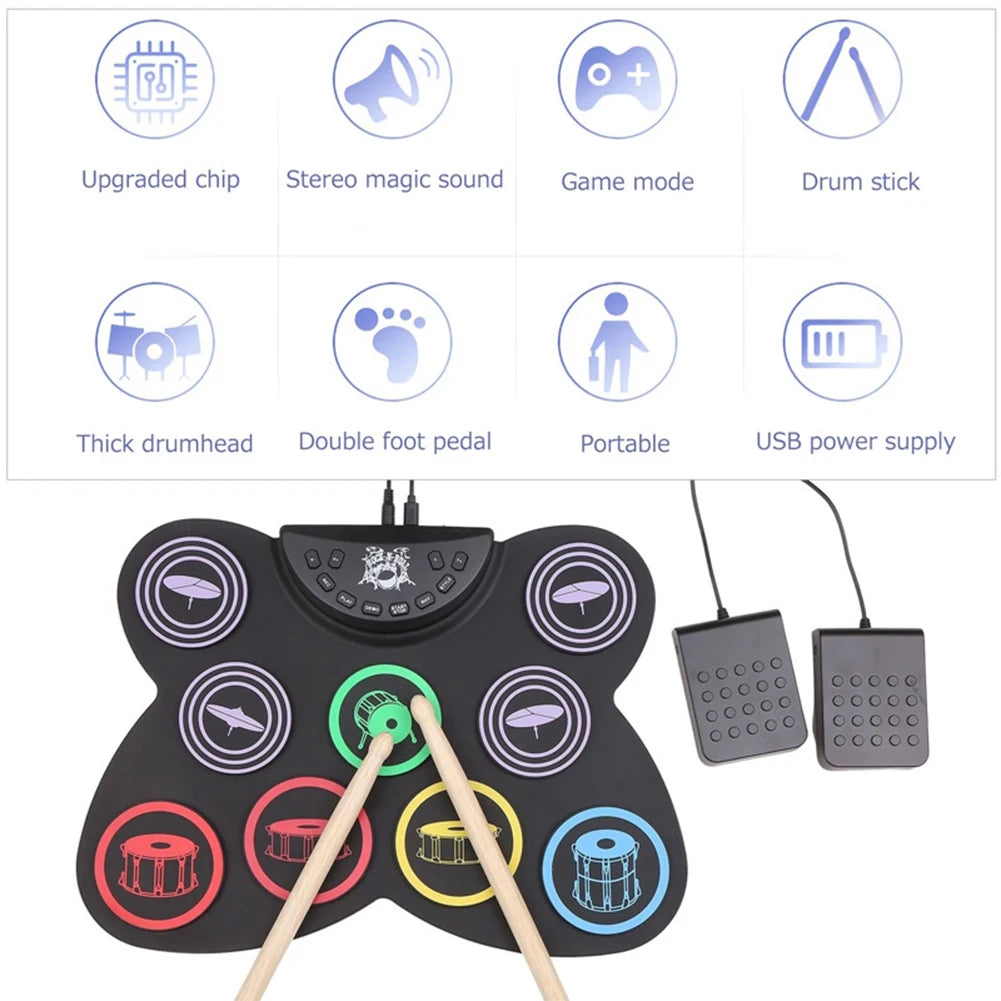 Folding Music Drums Hand Roll USB Electronic Silicon Drum Kit
