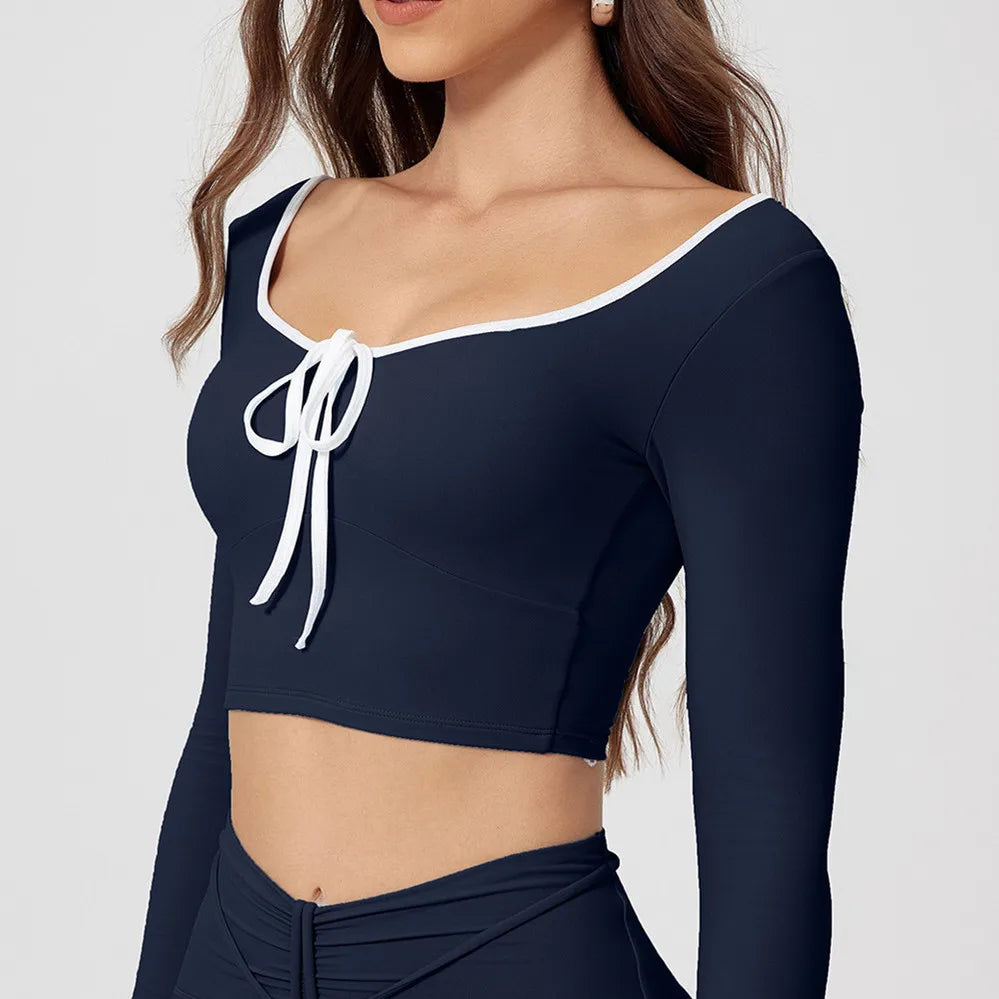 1/2Pcs Pad Crop Top Long Sleeve Gym Women Workout Set