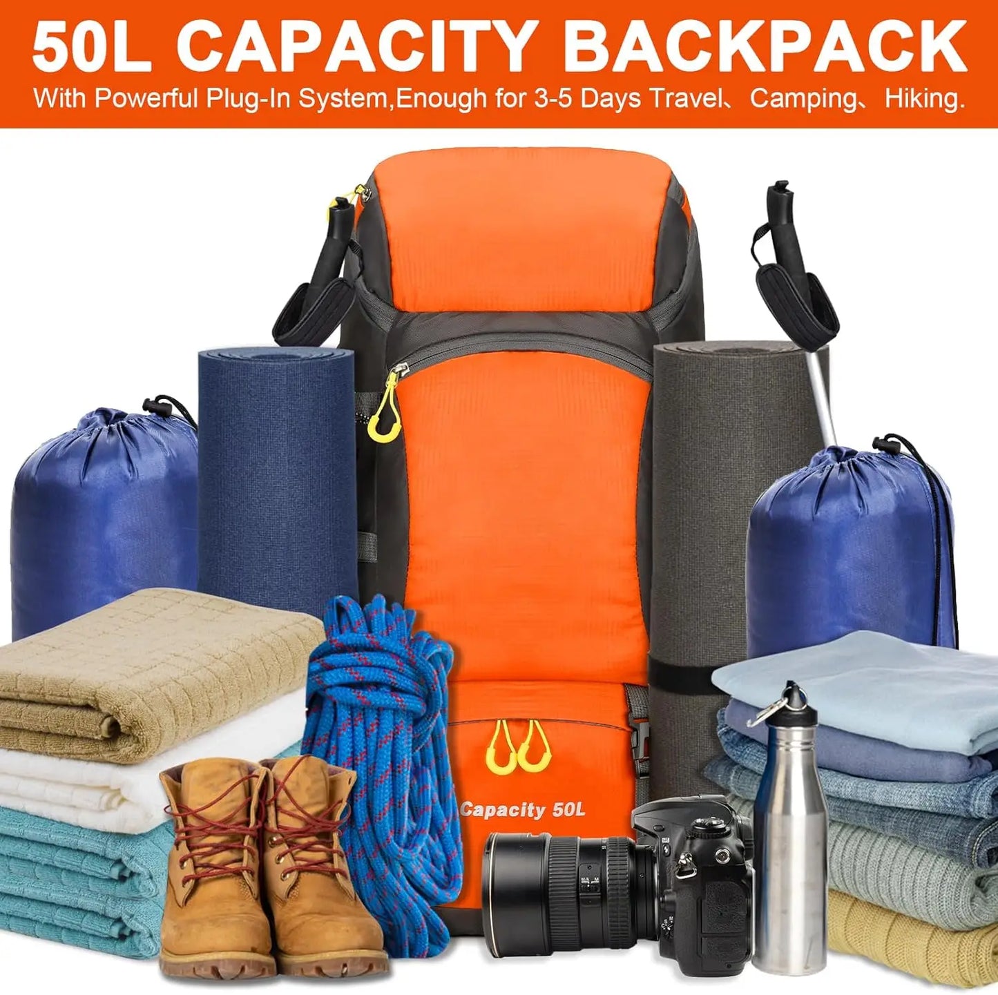 Unisex 50L Waterproof Hiking Backpack