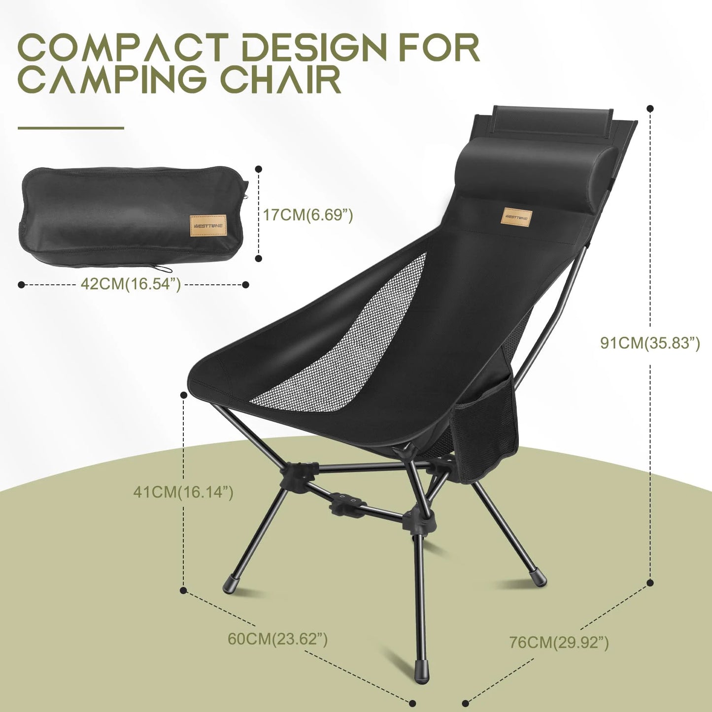 Folding Camping Chair with Headrest and Storage bag